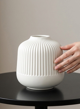 简约陶瓷花瓶白色竖纹客厅摆件