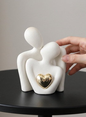 轻奢白色陶瓷抽象爱心摆件