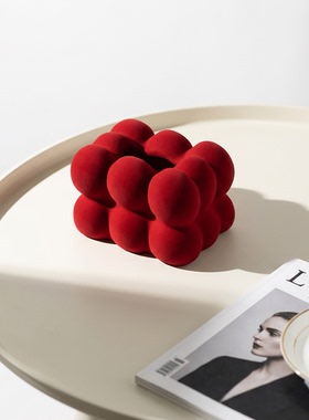 创意红色毛绒球球客厅装饰摆件