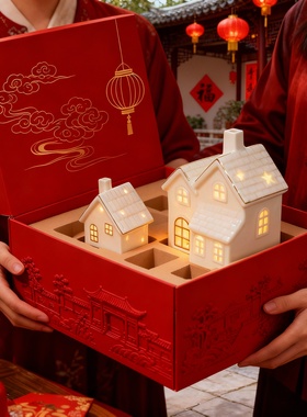 新中式陶瓷小房子LED灯光摆件