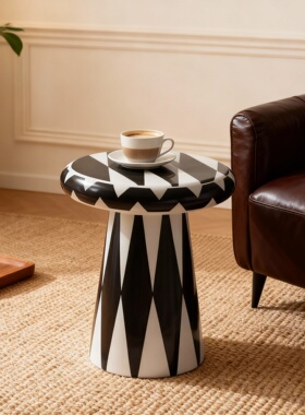 北欧轻奢黑白几何沙发边几