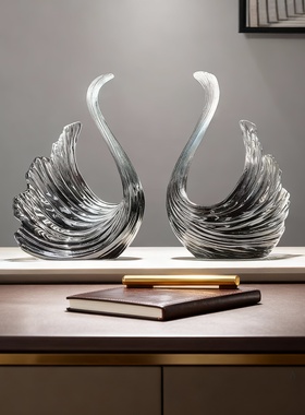 现代简约透明玻璃天鹅装饰摆件