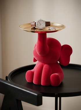 创意大象造型红色布艺收纳摆件