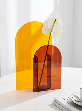 现代简约橙色亚克力拱形桌面摆件