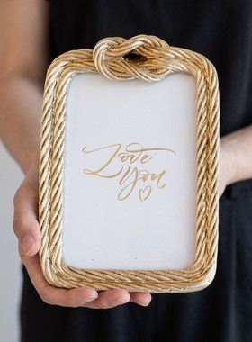 复古金色编织绳边框装饰画框摆件