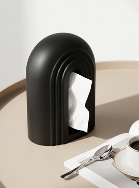 北欧设计黑色圆顶纸巾盒摆件