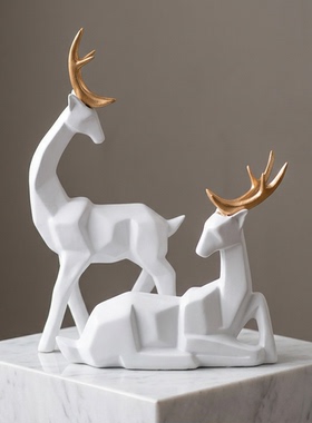 北欧几何鹿树脂摆件客厅酒柜