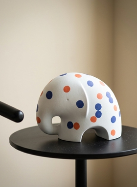 创意波点小象陶瓷摆件客厅桌面