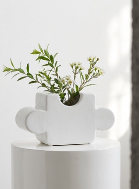 韩版小众创意白色拼图花瓶摆件