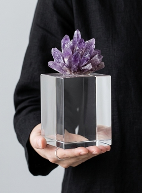 简约天然水晶透明方体桌面摆件