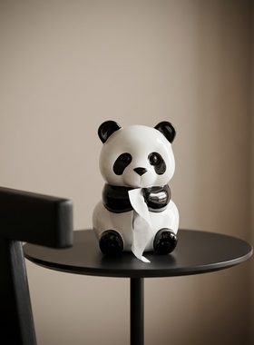 可爱熊猫陶瓷纸巾盒创意摆件