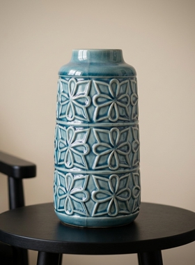 创意复古陶瓷蓝几何花瓶摆件