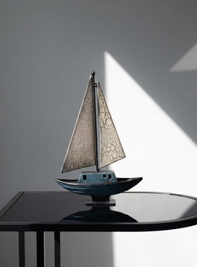 欧式复古实木帆船模型摆件