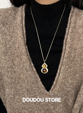 新年虎眼石葫芦项链可调节女