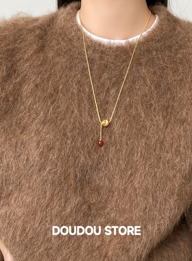 简约设计感金属红色玛瑙项链女
