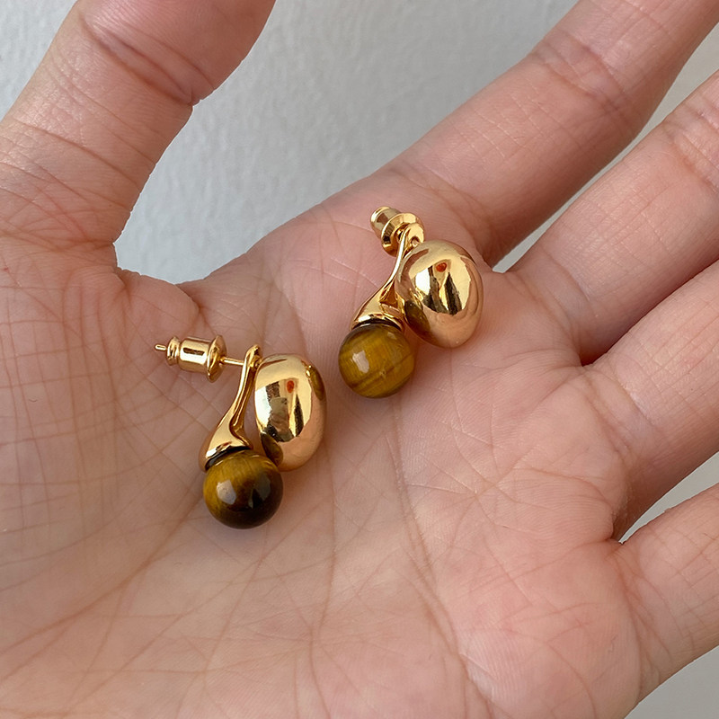 DOUDOUSTORE925银针一款两戴美拉德虎眼石光面椭圆耳环女百搭耳钉,淘宝优惠券,粉丝福利购,淘宝优惠卷