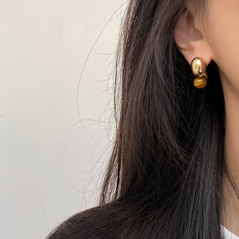 DOUDOUSTORE925银针一款两戴美拉德虎眼石光面椭圆耳环女百搭耳钉,淘宝优惠券,粉丝福利购,淘宝优惠卷