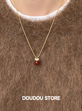 【新品88折】保色长版80cm新年红色几何圆形项链毛衣链女