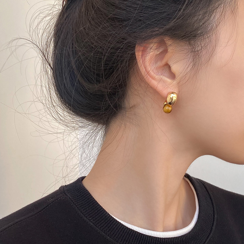 DOUDOUSTORE925银针一款两戴美拉德虎眼石光面椭圆耳环女百搭耳钉,淘宝优惠券,粉丝福利购,淘宝优惠卷