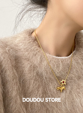 红色马上有钱花80cm长款项链女