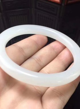 新疆和田玉羊脂级白玉圆条玉镯A货天然正品昆仑白玉窄细条手镯