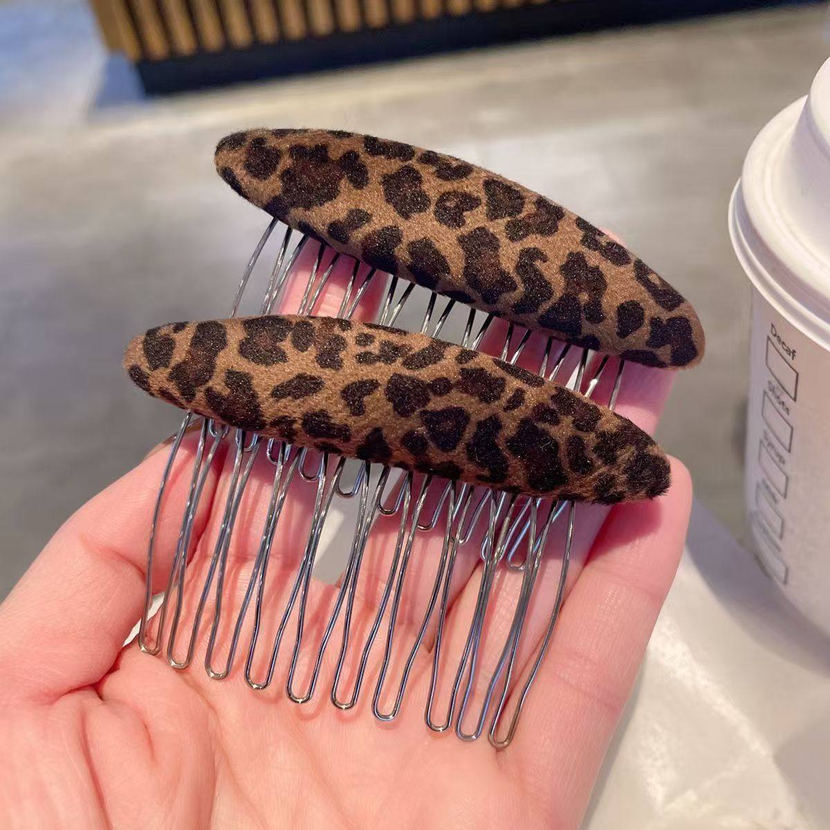 新款插梳秋冬发梳豹纹边发夹丝绒发梳女椭圆刘海夹侧边夹百搭发卡,淘宝优惠券,粉丝福利购,淘宝优惠卷