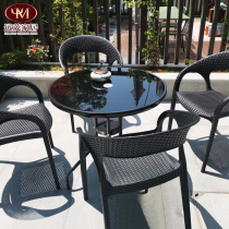 Outdoor Table And Chairs Patio Balcony Chairs Imitation Tenvine Chair Three Sets Casual Milk Tea Shop Outdoor Table And Chairs Waterproof Sunscreen