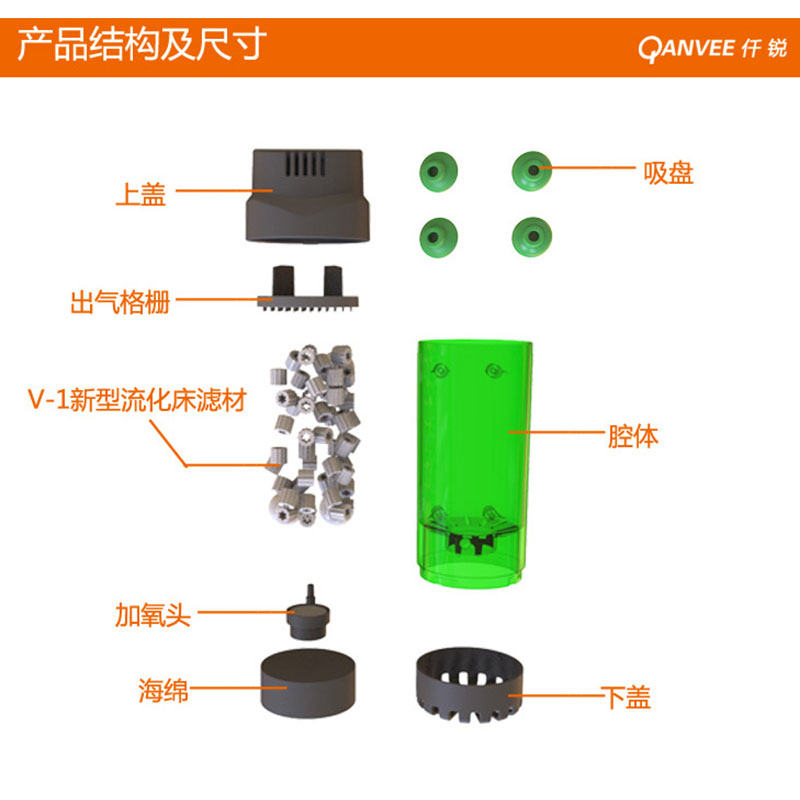 仟锐流化床反气举过滤器桶鱼缸桶水妖精三合一内置气动生化球迷你-图1