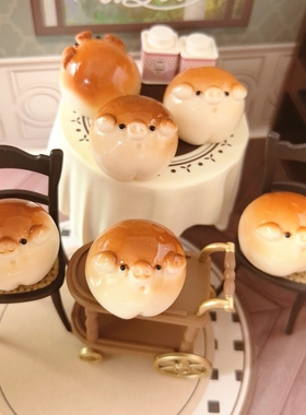 仿真微缩食玩立体小猪面包树脂配件奶油胶DIY手工材料过家家摆件