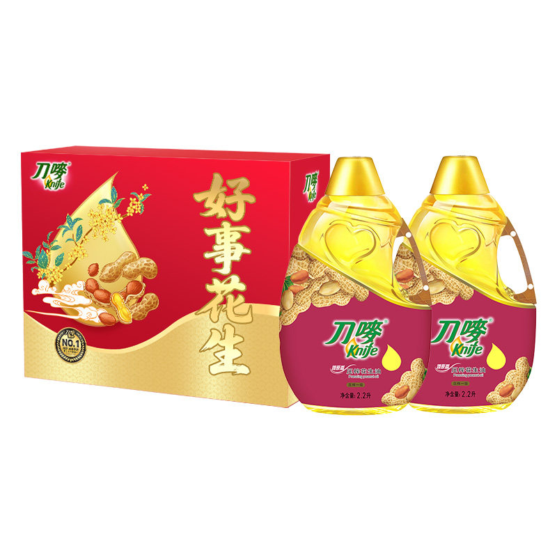刀唛好事花生礼盒臻原香压榨花生油2.2L*2瓶组合送礼食用植物油,淘宝优惠券,粉丝福利购,淘宝优惠卷