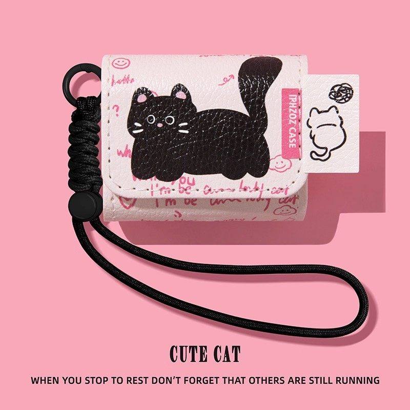 适用小度g108耳机保护套青春版t200蓝牙耳机壳智能夹耳式保护壳防摔全包耳机壳皮质一体式连体式盒黑色小猫,淘宝优惠券,粉丝福利购,淘宝优惠卷