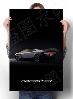 特斯拉Roadster跑车海报装饰壁画超跑教室宿舍挂画卧室汽车墙贴画