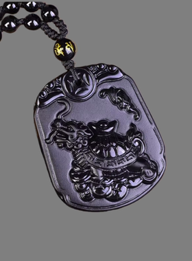 天然黑金曜石原石龙龟项坠吊坠