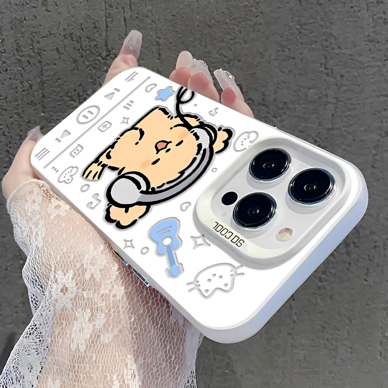 耳机小狗播放器手机壳适用苹果16情侣17线条iphone15promax华为pura80pro高级mate70小米14红米iqoo一加vivo - 图3