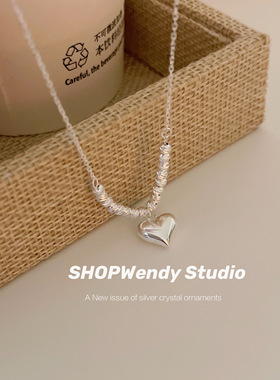 shopwendy小众极简爱心银项链