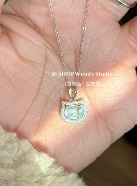 天然托帕S925凯蒂猫项链