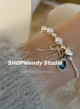 芭蕾少女海蓝宝蝴蝶结珍珠手链