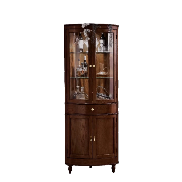 All solid wood corner cabinet with glass door