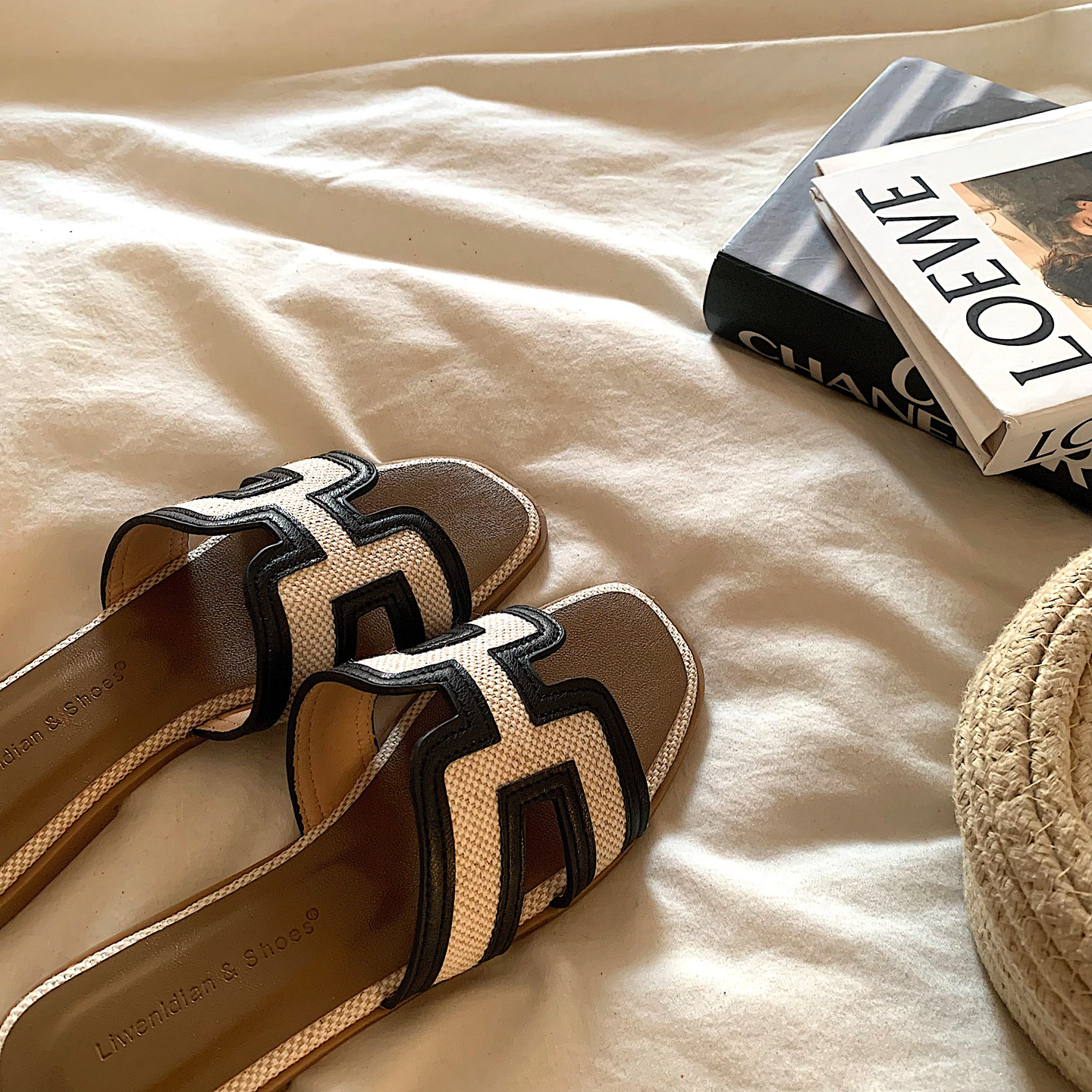 金屿鹿ins露思同款晚晚风一字拖女夏外穿韩系复古度假沙滩凉拖鞋,淘宝优惠券,粉丝福利购,淘宝优惠卷