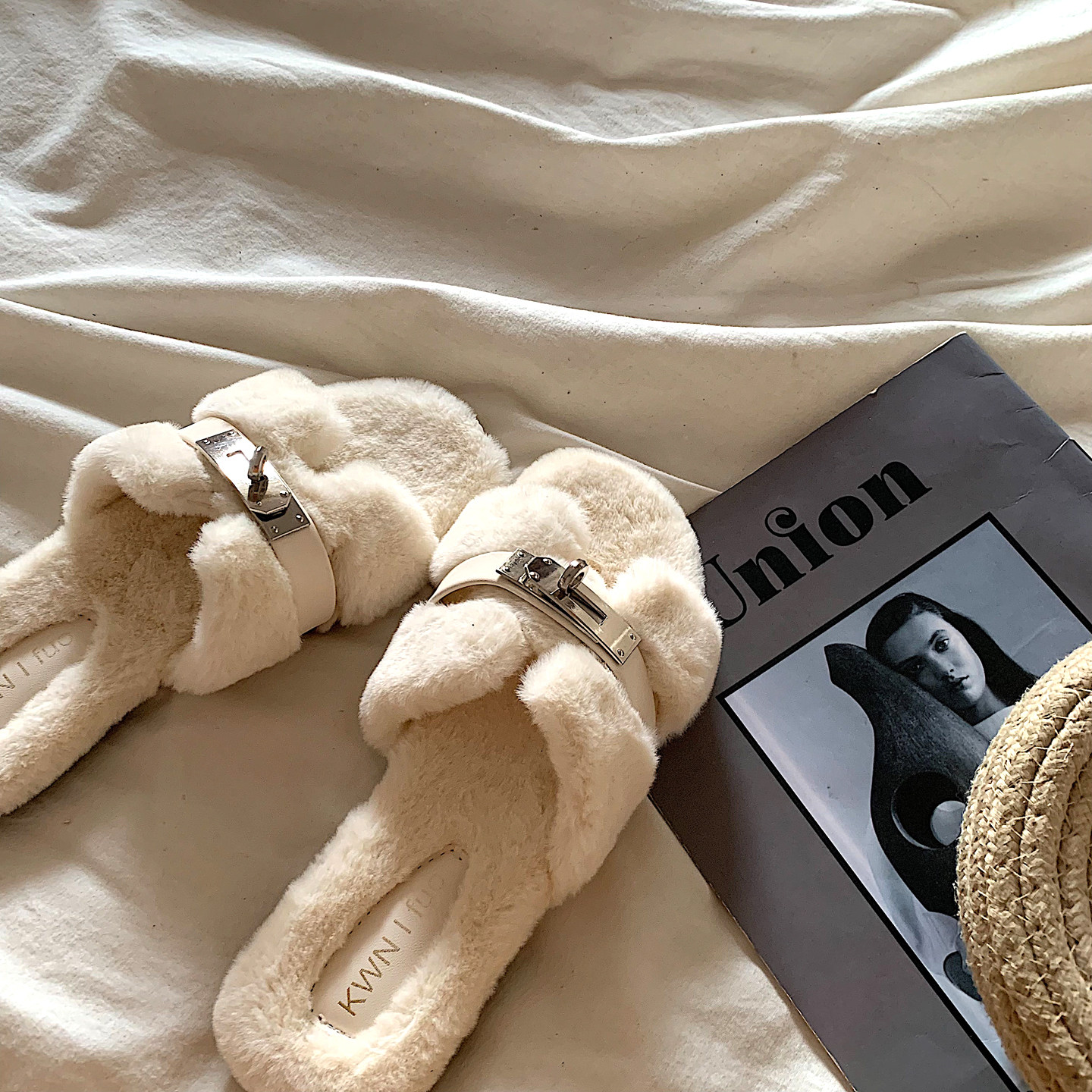 金屿鹿 老钱高级感~ins时髦温柔风毛毛拖鞋女冬季网红时尚棉拖鞋,淘宝优惠券,粉丝福利购,淘宝优惠卷