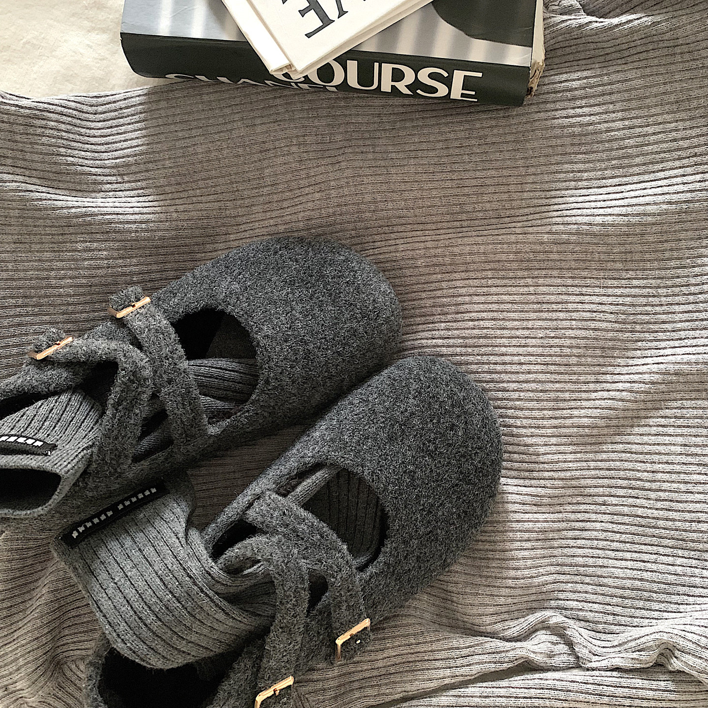 轻奢灰~增高厚底加绒加厚毛呢玛丽珍鞋女冬ins复古一脚蹬棉鞋瓢鞋,淘宝优惠券,粉丝福利购,淘宝优惠卷