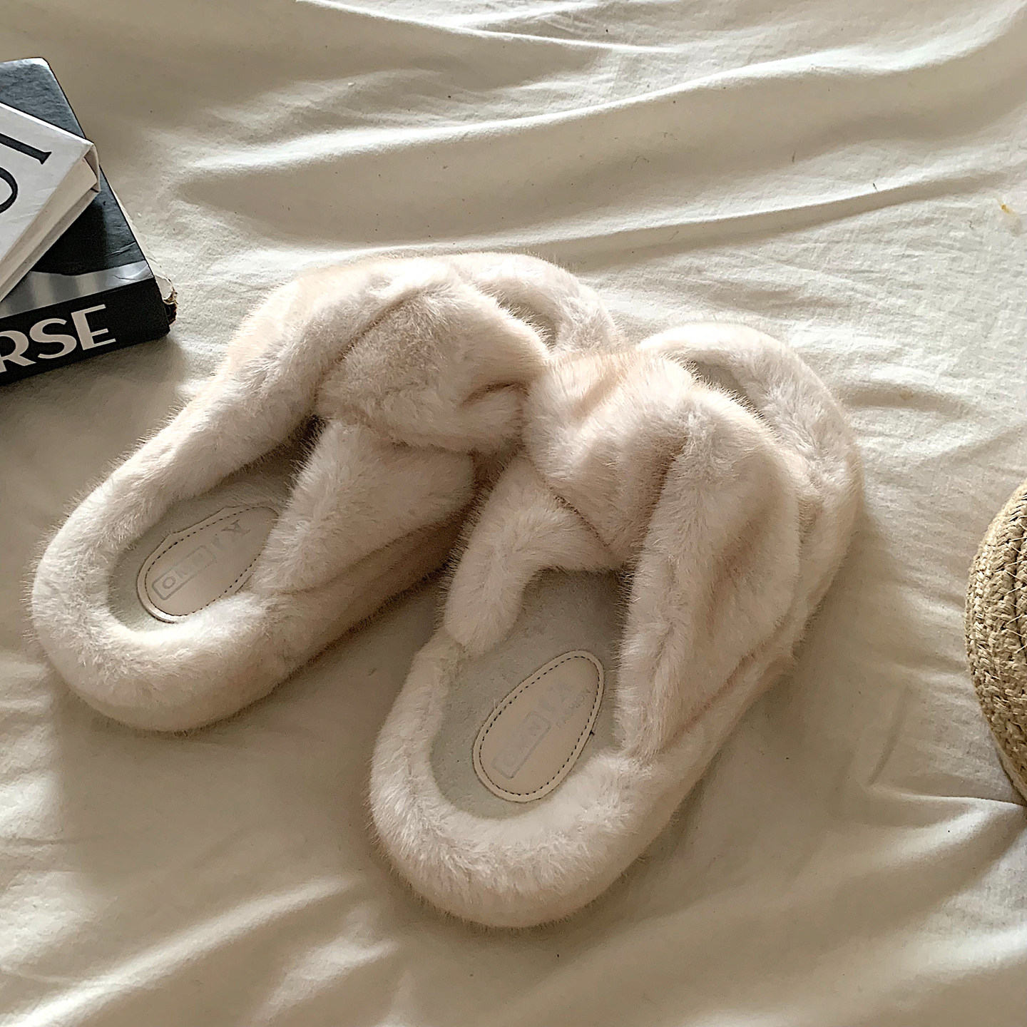 金屿鹿 温柔高级~秀智同款厚底毛毛拖鞋女外穿加绒ins网红棉拖鞋,淘宝优惠券,粉丝福利购,淘宝优惠卷