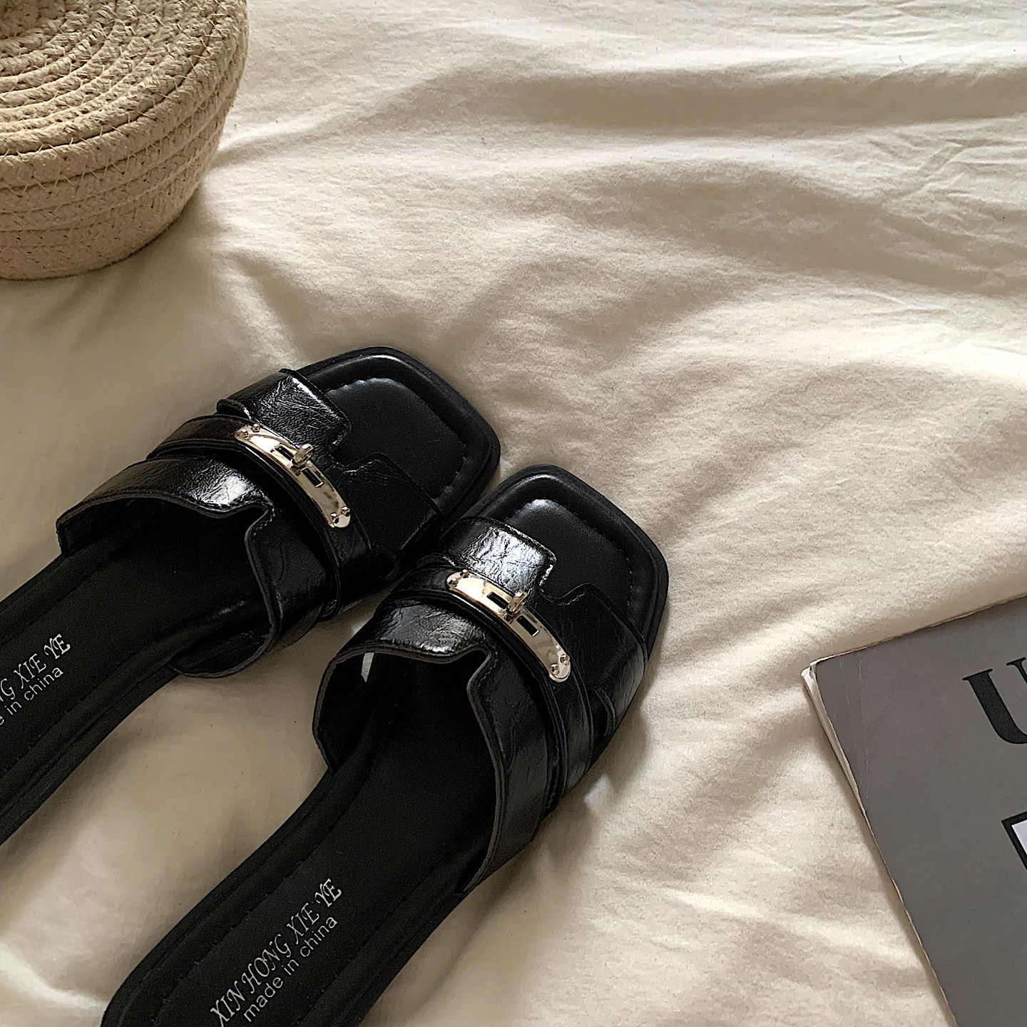 金屿鹿气质老钱风~ins法式复古凉拖鞋女夏外穿网红度假海边一字拖,淘宝优惠券,粉丝福利购,淘宝优惠卷