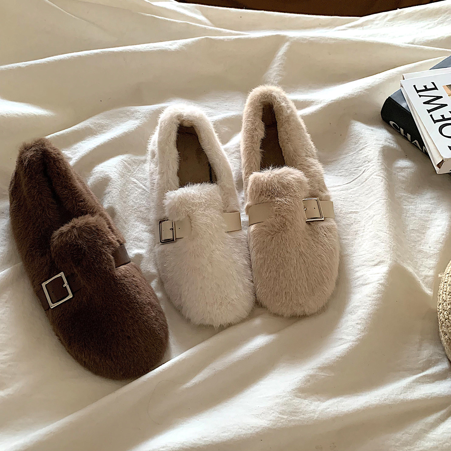 茸茸雪白~ins温柔加绒毛毛鞋女外穿网红老钱保暖一脚蹬棉鞋豆豆鞋,淘宝优惠券,粉丝福利购,淘宝优惠卷