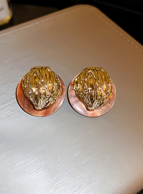 轻奢复古仿银针冷淡风褶皱金属几何耳钉简约个性耳饰时尚耳环