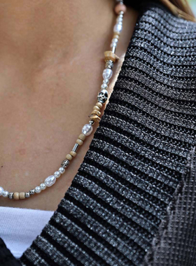 韩国ByTheR代购微笑骷髅石珠项链