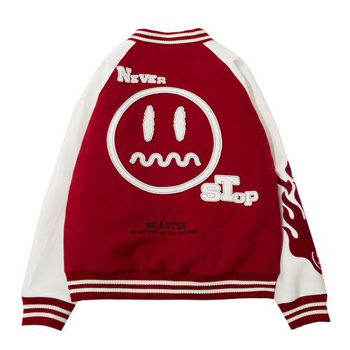 BEASTER小恶魔鬼脸复古潮流棒球衫夹克刺绣内胆可拆卸运动外套男 - 图3