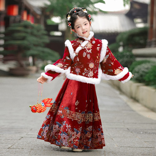 拜年服女童马面裙2026新款儿童汉服冬款中国风冬装新年加厚过年服 - 图3