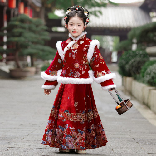 拜年服女童马面裙2026新款儿童汉服冬款中国风冬装新年加厚过年服 - 图1
