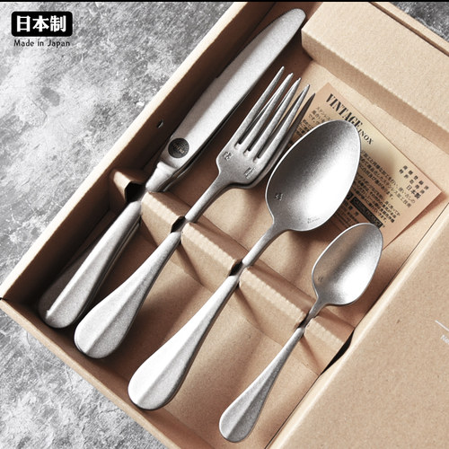 日本进口青芳制作所AOYOSHI法式复古磨砂不锈钢西餐具刀叉勺礼盒 - 图2